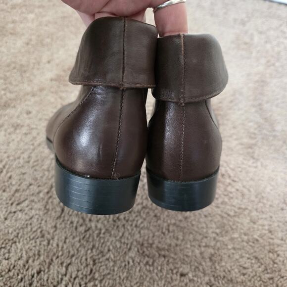 Vintage Brown Leather Ankle Booties Womens 8.5 Witchy Hobbit Boho Lace Up - Picture 5 of 9